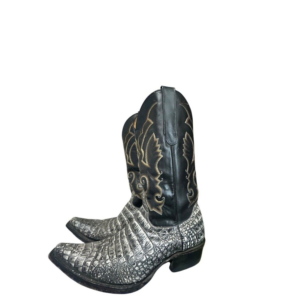 Kaboot Caiman Print Horn Faux Leather Black Gray Mens Western Boots 28 US 10.5